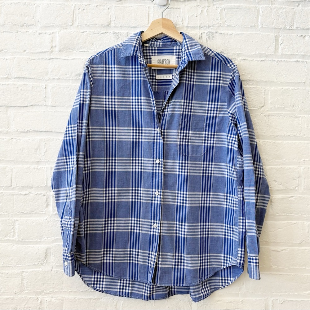 Grayson || The Hero Button Down Shirt Cotton‎ Plaid Royal Blue 03 Medium